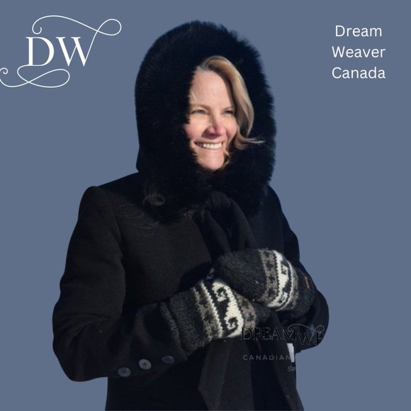 Black Dress Coat with Faux Fur Hood and Scarf - Picture 3 of 11